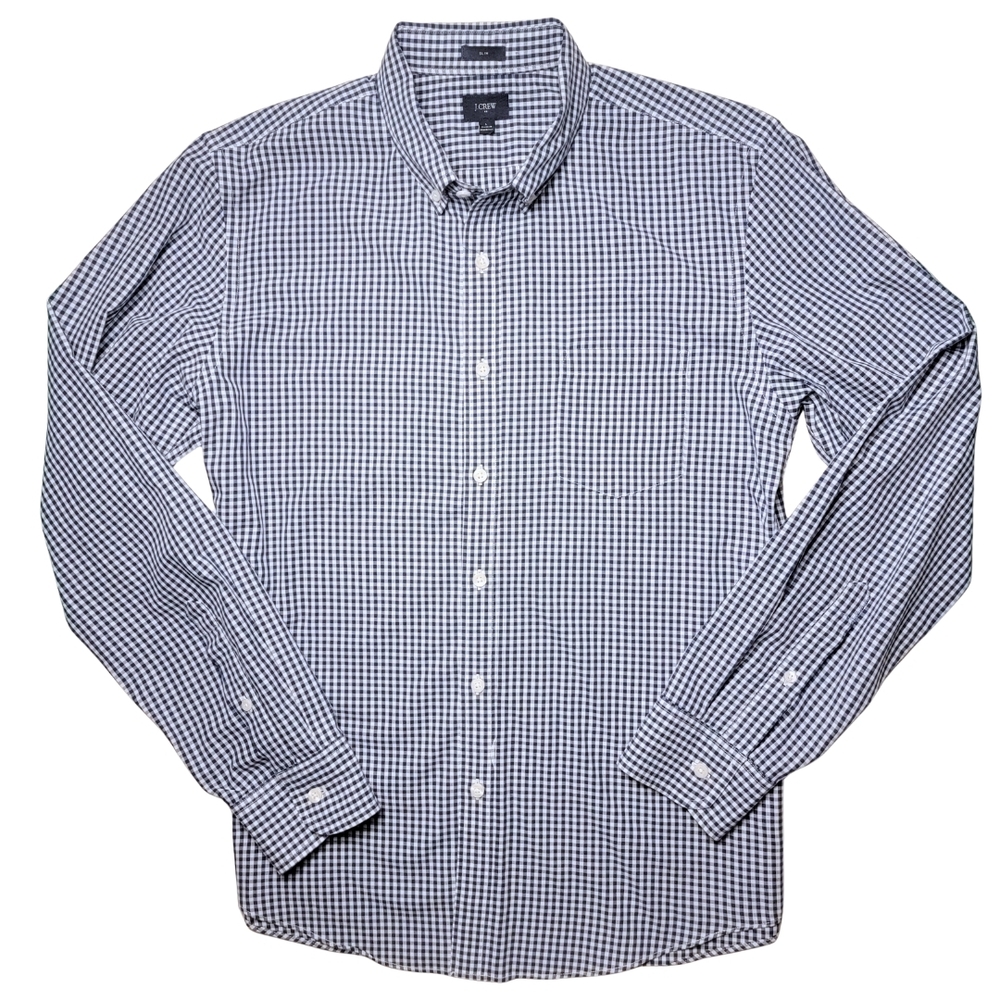 J. Crew Navy Gingham Slim Button Down Shirt L - Picture 2 of 6